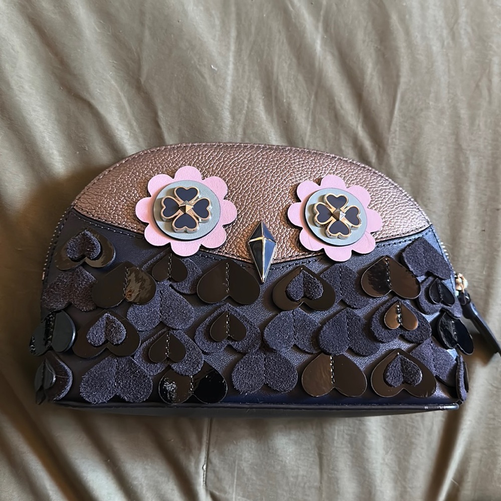 Leather Kate Spade Medium Dome Cosmetic   Blue, Gray and Lilac Penguin